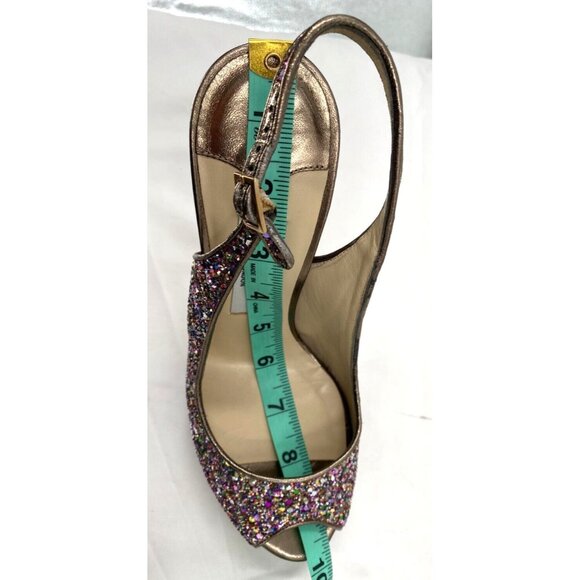 Jimmy Choo CLUE Glitter Gold Slingback Platform Open Toe Sandals Shoes Sz 38.5 - Picture 11 of 16